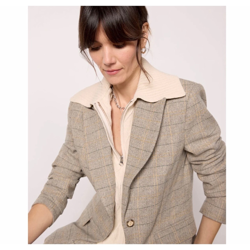 Evereve Dawson Plaid Blazer, Large, Winterwhite, EUC.
